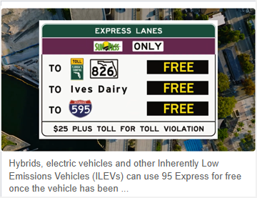 Hybrid and Electric Vehicles Use 95 Express Lanes Free